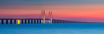 Panorama und Sonnenuntergang an der Öresundbrücke, Malmö, Schweden