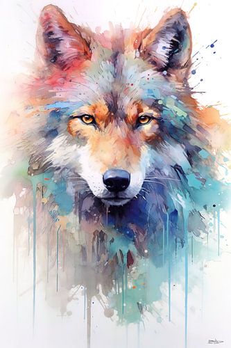 abstract kleurig aquarel van een wolf.
