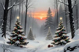 Weihnachtsbäume im Sonnenuntergang
