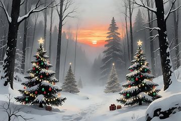 Arbres de Noël au coucher du soleil