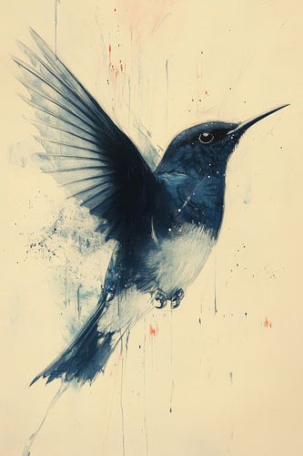 Vol du colibri en encre et indigo sur Eva Lee