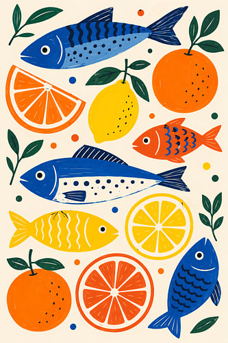 Compositie van vis en citrusvruchten