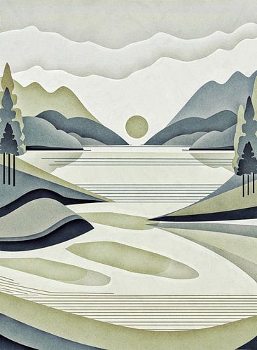 Paysage abstrait de montagne avec lacs - minimalisme (2)