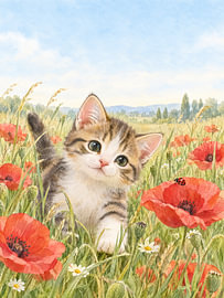 Des chatons dans les hautes herbes – Des coquelicots en été sur Albert Klee