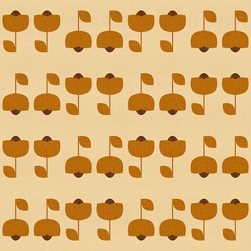 Mid century retro patroon in oker, bruin, crème van Dina Dankers