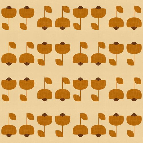 Mid century retro patroon in oker, bruin, crème