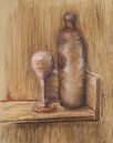 Stilleben mit einer braunen Weinflasche. Handgemalt mit Pastellkreide von Ineke de Rijk Miniaturansicht