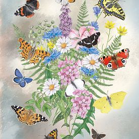 Fleurig boeket met vlinders van Jasper de Ruiter