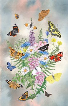 Bright bouquet with butterflies by Jasper de Ruiter