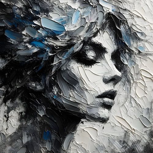 portret, zwart wit blauw