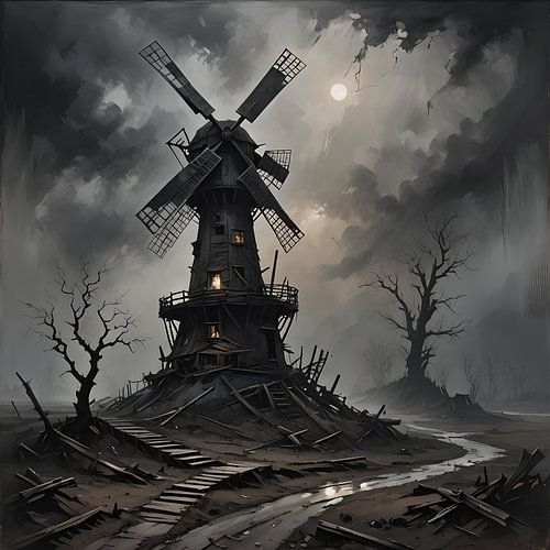 verrottende Windmühle, steampunk