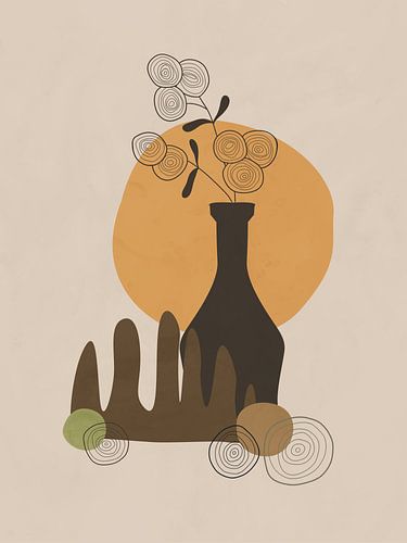 Modern stilleven van een abstracte bloem in een fles