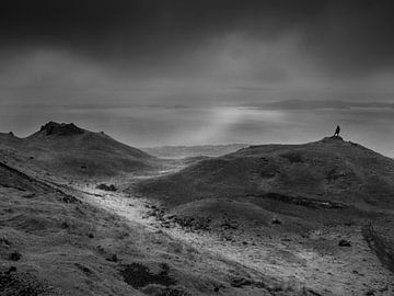 Eenzaam mens figuur in ruig landschap van Ton Buijs