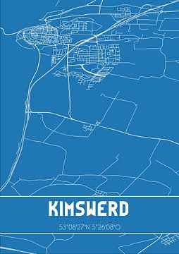 Blauwdruk | Landkaart | Kimswerd (Fryslan) van MijnStadsPoster