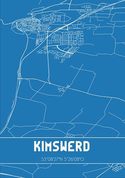 Blauwdruk | Landkaart | Kimswerd (Fryslan) van Stad & Wand