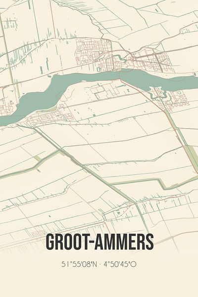 Alte Karte von Groot-Ammers (Südholland) von Ortsdrucke