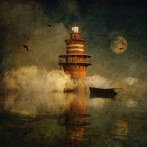 Träume – Der einsame Leuchtturm im Nebel bei Vollmond