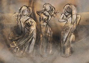 Querformat - drei Damen mit warmen Brauntönen von Emiel de Lange
