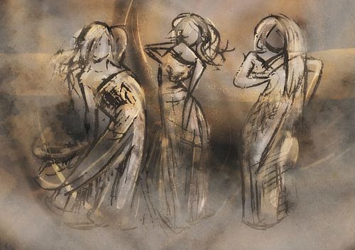 Landscape formaat - drie dames met warm bruine kleuren