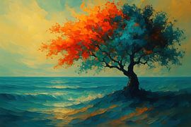 Couronne rouge orangé au-dessus des vagues