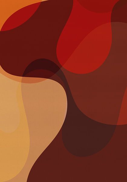 70s Formes en brun, rouge, jaune par Dina Dankers