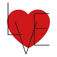 Leinwand mit Text 'Love' und rotem Herzen