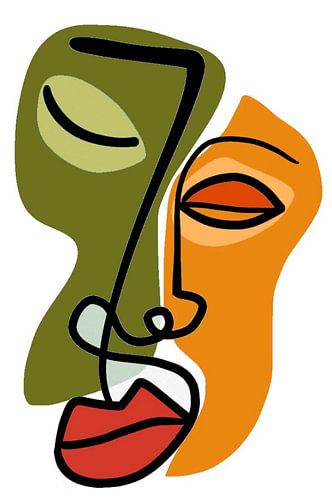 Abstract cubist face, line drawing