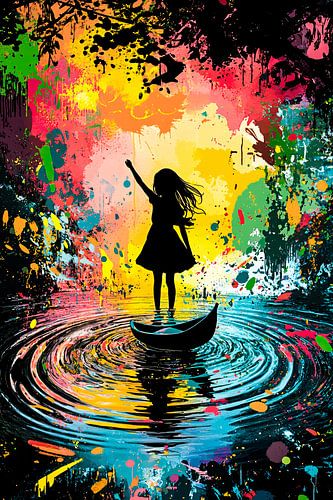 Silhouet meisje kleurrijke explosie