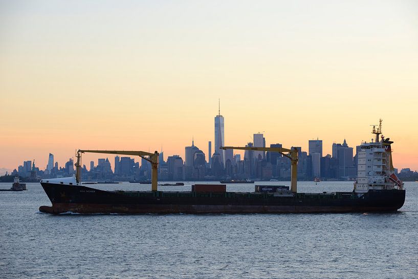 Manhattan Skyline in New York met een passerend schip van Merijn van der Vliet