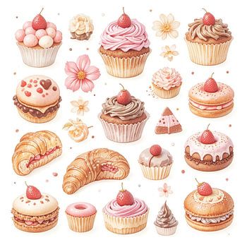 Collection de pâtisseries aux fraises
