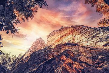 Bad Schandau Schrammsteine an der Elbe mit Blick zum Himmel von Jakob Baranowski - Photography - Video - Photoshop