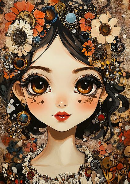 Mädchen mit Augen | Fröhliches Mädchen mit großen Augen von Blickfänger Gemälde