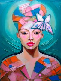 Modern Abstract Portret in diepe pasteltinten.  Serie: Wereldvrouwen van Studio Pieternel