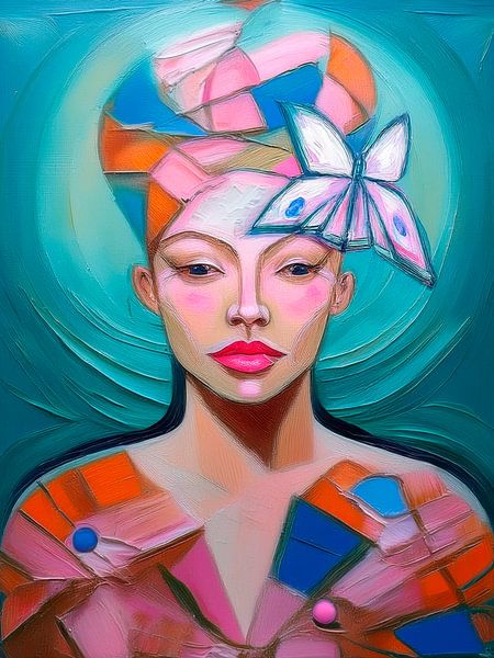 Modern Portrait of a Woman. World women: Aqua green by Studio Pieternel