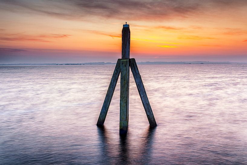 Landscape, Bollard at dawn by Evert Jan Luchies
