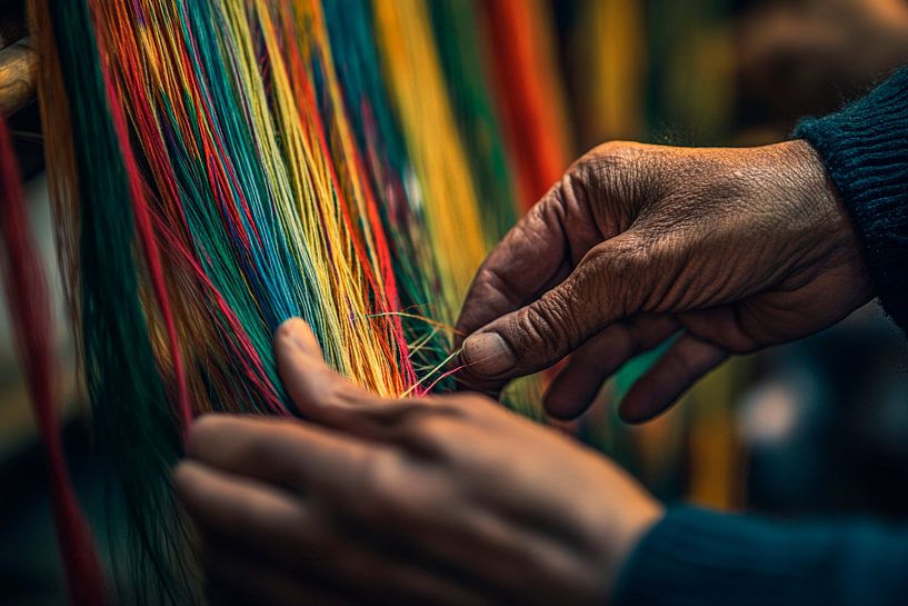 Hands threading colourful threads by Poster Art Shop