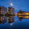 Volle maan boven de Groningen Oosterhaven van Koos de Wit