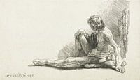 Jonge man, zittend op de grond met één been uitgestrekt, Rembrandt van van Ed z'n Schets thumbnail