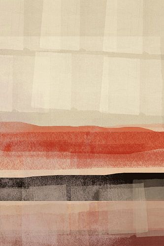 Japandi. Minimalistisch abstract landschap in warme kleuren