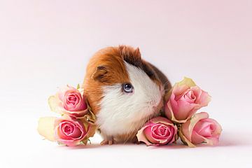 Cochon d'Inde entre les roses