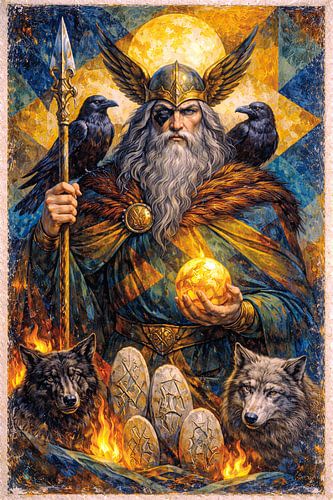 Peinture représentant Odin, dieu nordique.