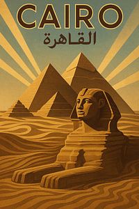 Kairo Vintage Travel Poster - Pyramiden von Gizeh & Große Sphinx Kunst