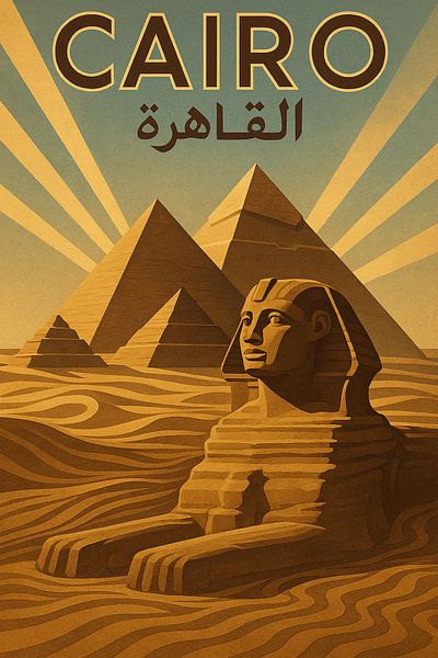 Kairo Vintage Travel Poster - Pyramiden von Gizeh &amp; Große Sphinx Kunst von Travel Shop