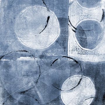 Modern abstract organic shapes and lines in blue and white by Dina Dankers
