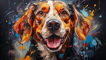 Painting of a beagle dog's face with colourful splashes of paint by Animaflora PicsStock