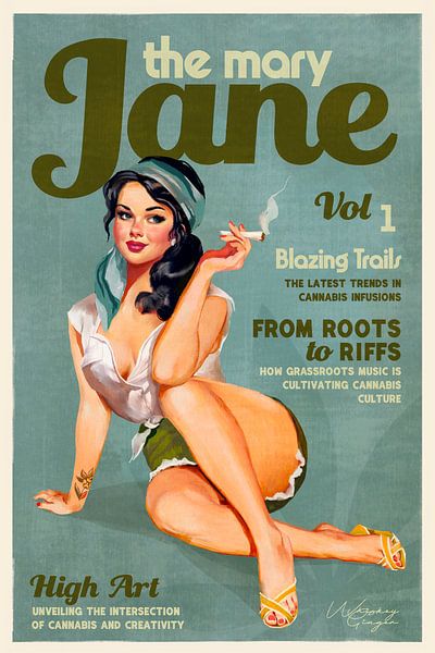 Mary Jane Retro Vintage Pinup Cannabis Kunst von The Whiskey Ginger
