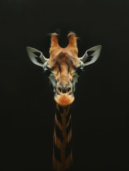 Silent Highness - Giraffe portrait against Darkness - Giraffe by Eva Lee
