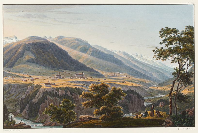 Vue du couvent de Dissentis et de ses environs, prise près de la rencontre de deux branches du Rhin supérieur et du Rhin moyen, Johann Ludwig Bleuler par Des maîtres magistraux