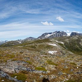 Large panorama of the Besseggen ridge with the mountain pass in NP Jotunheimen, Norway. by Martin Stevens