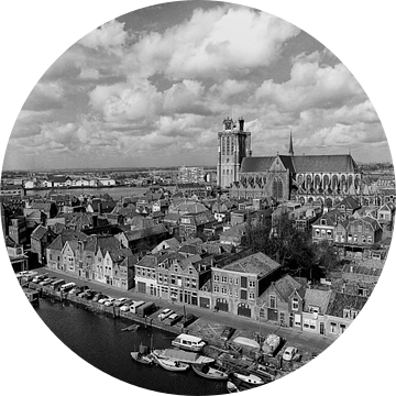 Grote kerk gezien vanuit vogelvlucht van Dordrecht van Vroeger